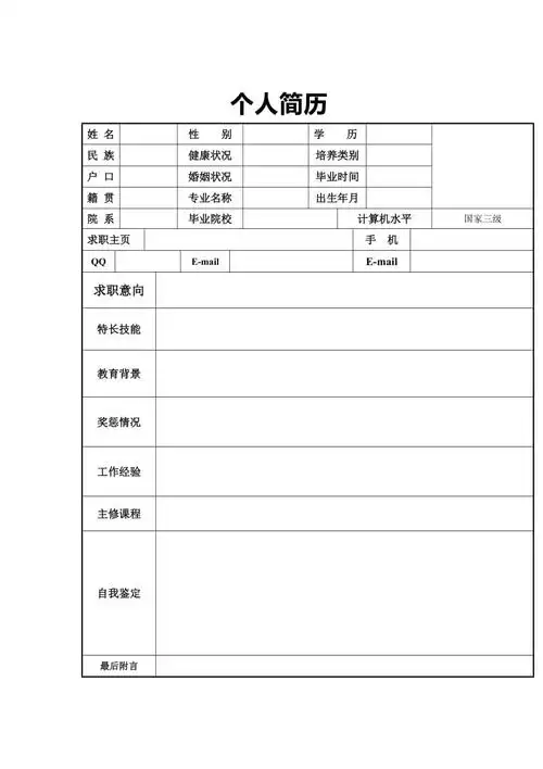 个人简历模板大全可编辑word版