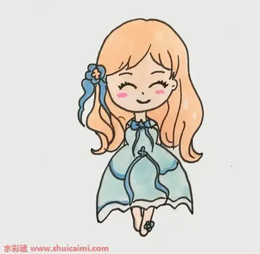 长卷发女生简笔画彩色