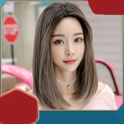 锁骨短发发型假发女短发中分长直发卷发时尚逼真头套圆脸全头套新