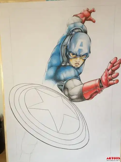美国队长彩铅画手绘 ht美国队长1.0 钢铁侠mk42