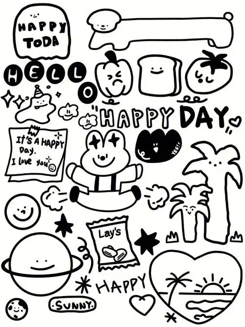 ins风黑白插画简笔画78