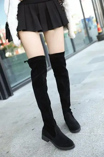女士秋冬新款欧美过膝靴女弹力高筒靴显瘦低跟长靴骑士靴女靴子潮