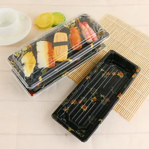 1102日式塑料寿司盒印花食品打包盒一次性外卖包装盒水果盒定制