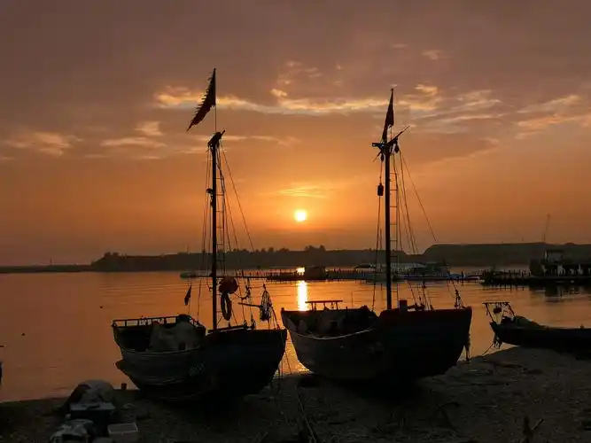 海滨 大连 夕阳 渔港