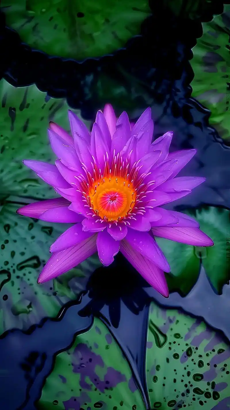 清澈池塘中一朵盛开的莲花,花瓣呈淡粉色渐变至纯白,晨光轻柔洒落