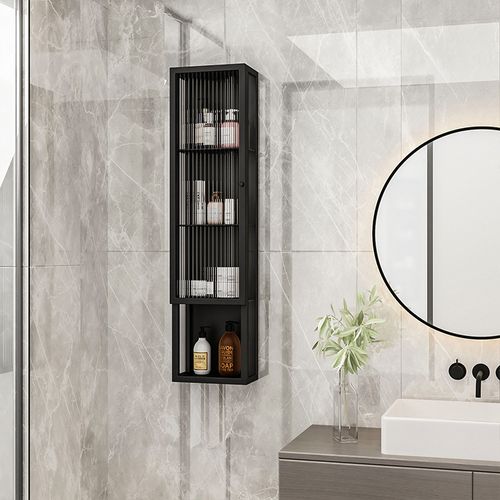 轻奢卫生间置物架壁挂式免打孔浴室厕所马桶上方收纳柜窄侧小吊柜