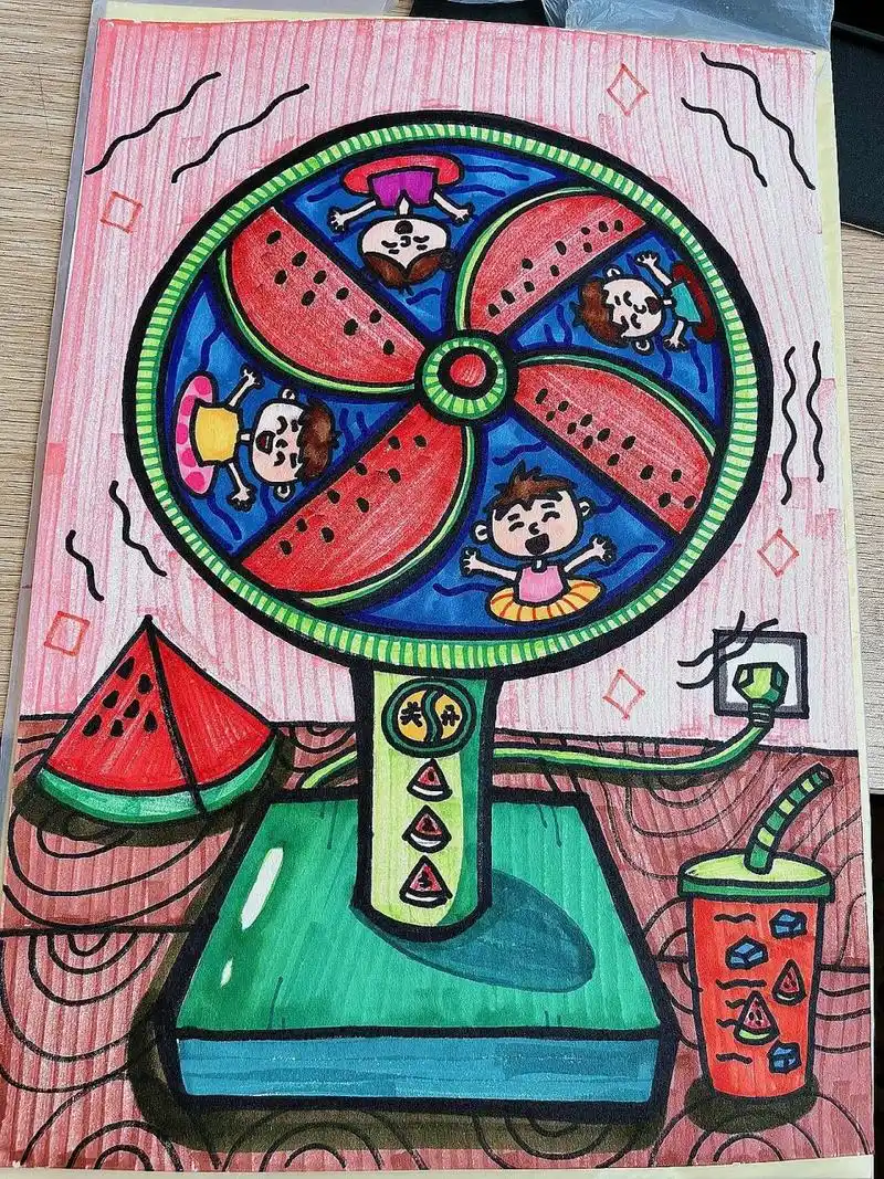 儿童画《西瓜风扇》 夏天的风是西瓜味的91