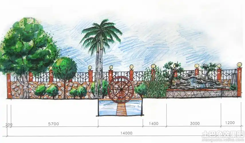 公园景观手绘立面图欣赏