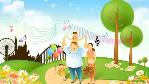 android安卓动漫 卡通 插画 家庭 温暖 一家四口高清手机壁纸免费下载