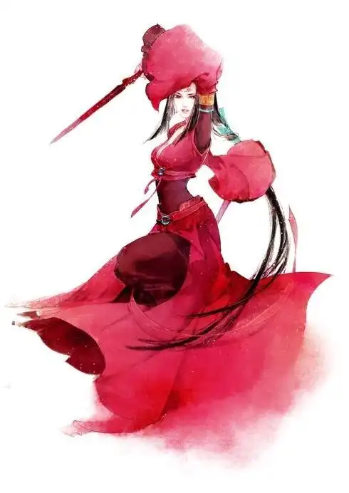 求古装红衣银发血眸的手绘女子图!最好要凛冽.霸气一些的!