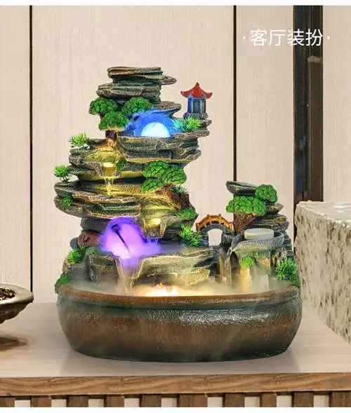 小型假山流水盆景室内假山喷泉家庭流水景观家用加湿器养鱼缸小型山水