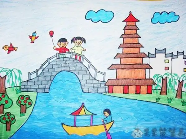 美丽家园儿童画