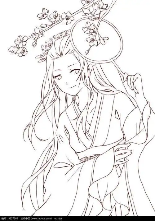 可爱的平安的夫人黑白画象嫦娥奔月的简笔画图片端庄唯美古代女子简笔