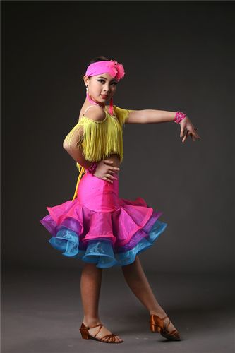 拉丁舞儿童演出服新款少儿女童比赛表演服装亮片拉丁舞演出服