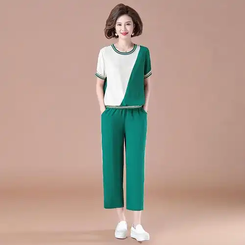 妈妈夏装短袖套装时尚洋气新款四十岁中年妇女中老年女装