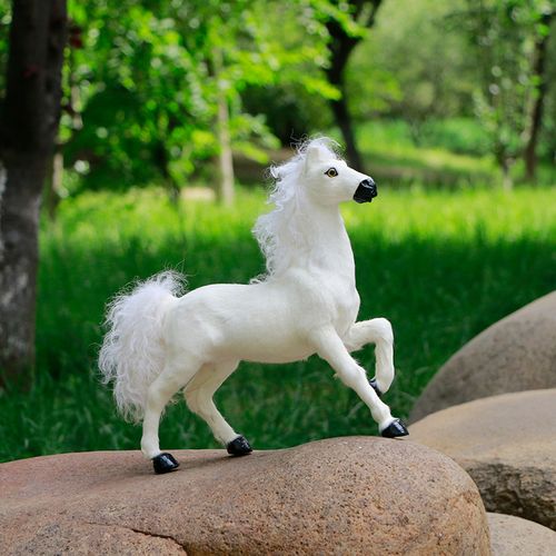 仿真白马动物鞍马标本模型摆件皮毛工艺品摆设展厅森林系摄影道具