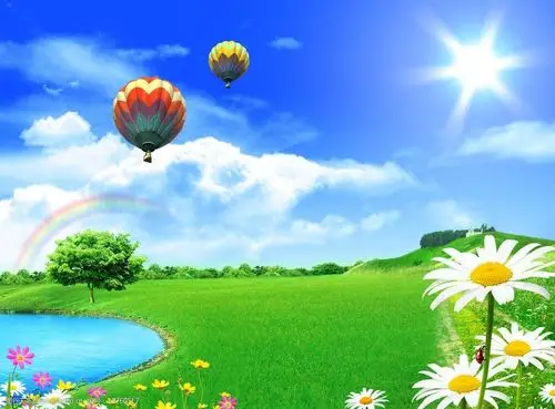 蓝天白云草地花草图片