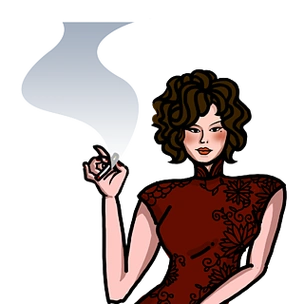 民国风手绘穿旗袍抽烟的风尘女子