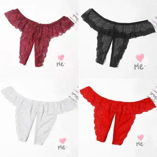 外贸性感大开档丁字裤 女士内裤诱惑开裆情趣内衣蕾丝透明大码t裤