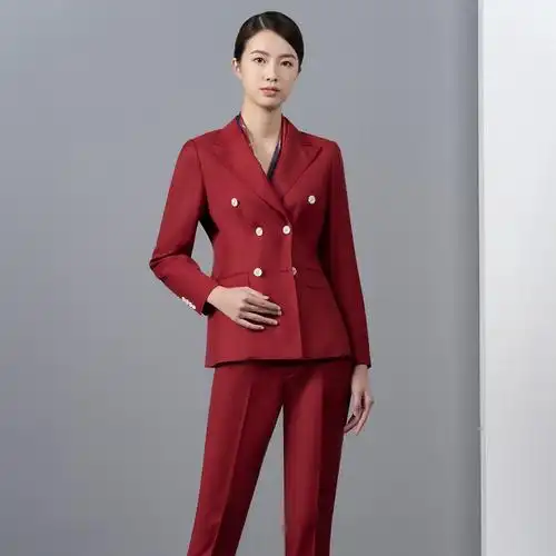 骆豪 时尚女羊毛西装外套 修身职业装 小西服套装 红色韩版工作服