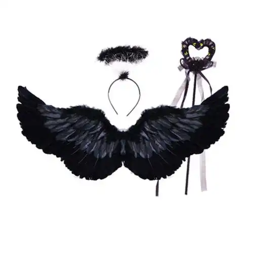 儿童恶魔魔鬼精灵黑色羽毛翅膀万圣节服装小公主翅膀