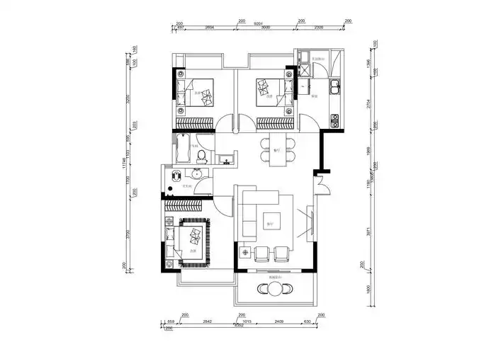 阳光里三居室平面图绘制及方案设计