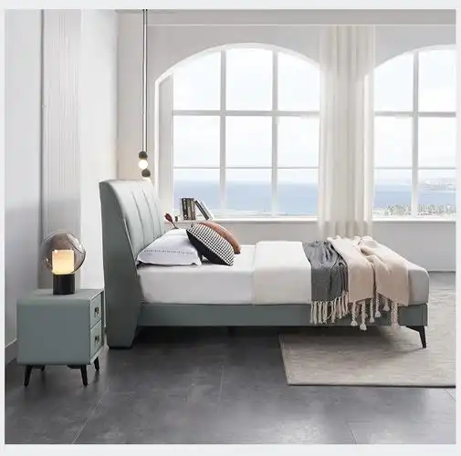 穗宝(symbol) 【买床架送床垫】现代简约头层牛皮双人床卧室家具1.