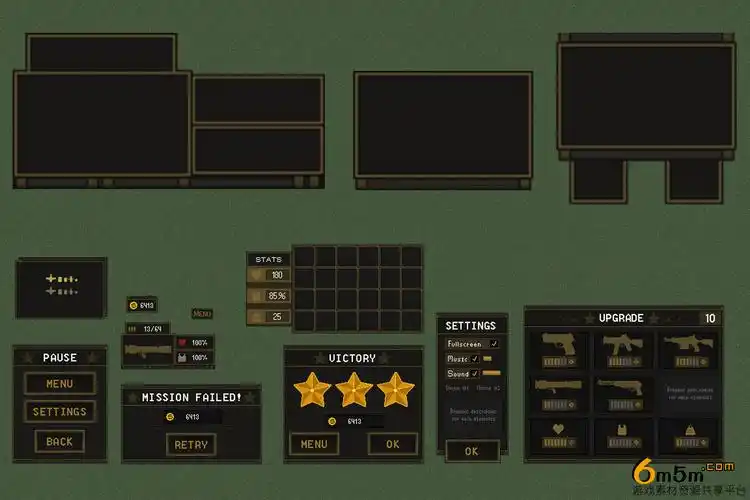 2d像素军事风格游戏ui界面素材tds modern: gui pixel art