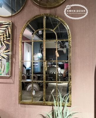 室内墙壁窗户造型做旧铁艺假窗装饰带镜子复e古挂件餐厅挂饰家饰