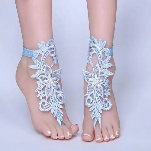 新款沙滩脚饰品手工蕾丝脚链欧美沙滩婚礼瑜伽脚花婚纱配件