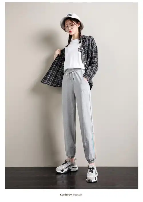 艳如飞棉运动裤女束脚宽松紧春秋初中学生百搭显瘦休闲少女外穿卫裤