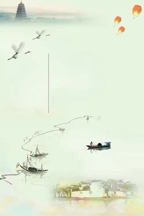 简约水墨画江南水乡忆江南海报背景素材