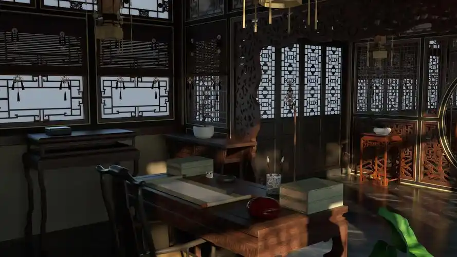 中国古代宫廷建筑模型室内书房部分_世界也在发威作品_场景/空间/建筑