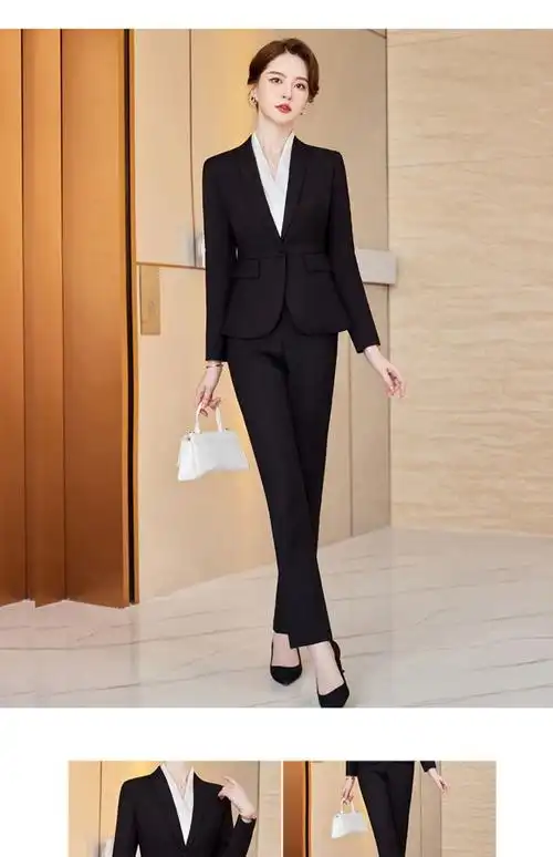 罗蒙(romon)感秋冬简约西装套装女工作服短款正装客服经理前台正装