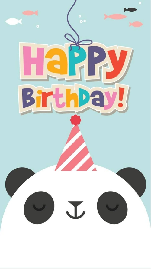 卡通萌系熊猫生日快乐祝福贺卡海报