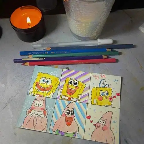 海绵宝宝彩铅画附步骤