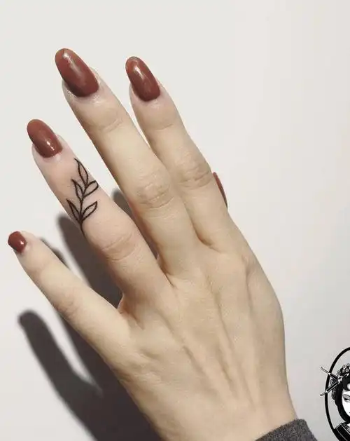 叶纹身图片_手部叶子手指小清新纹身图案