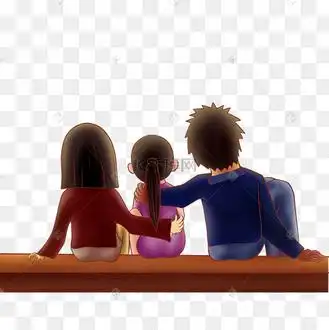 一家三口坐着背影