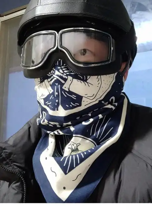 哈雷复古机车面巾方巾男女面罩遮阳双面摩托车嘻哈头巾魔术头巾摩托车