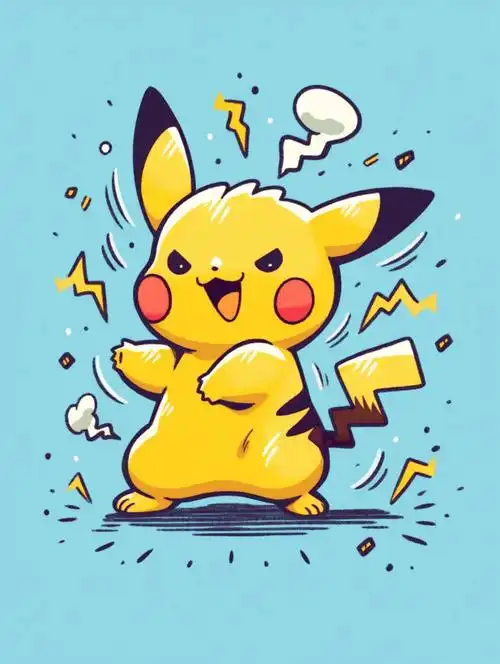 手绘简单动漫卡通人物形象皮卡丘可爱动作表情线条插图绘画海报mid