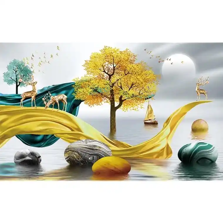 2021新款网红电视背景墙壁画3d立体大