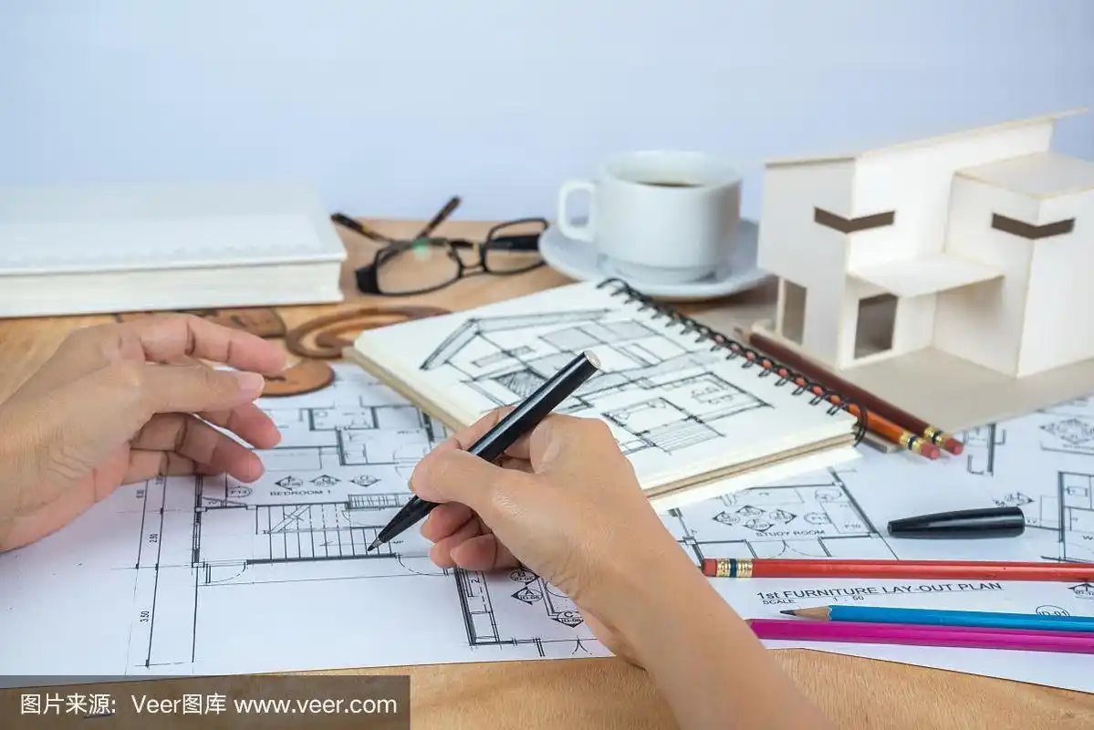 绘画插图,设计师,手,住宅内部,模型