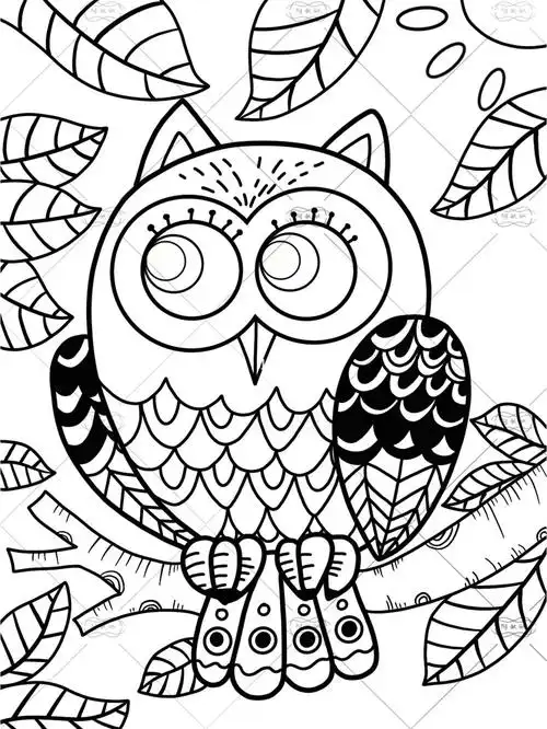 猫头鹰儿童画线描儿童画作品610岁小朋友