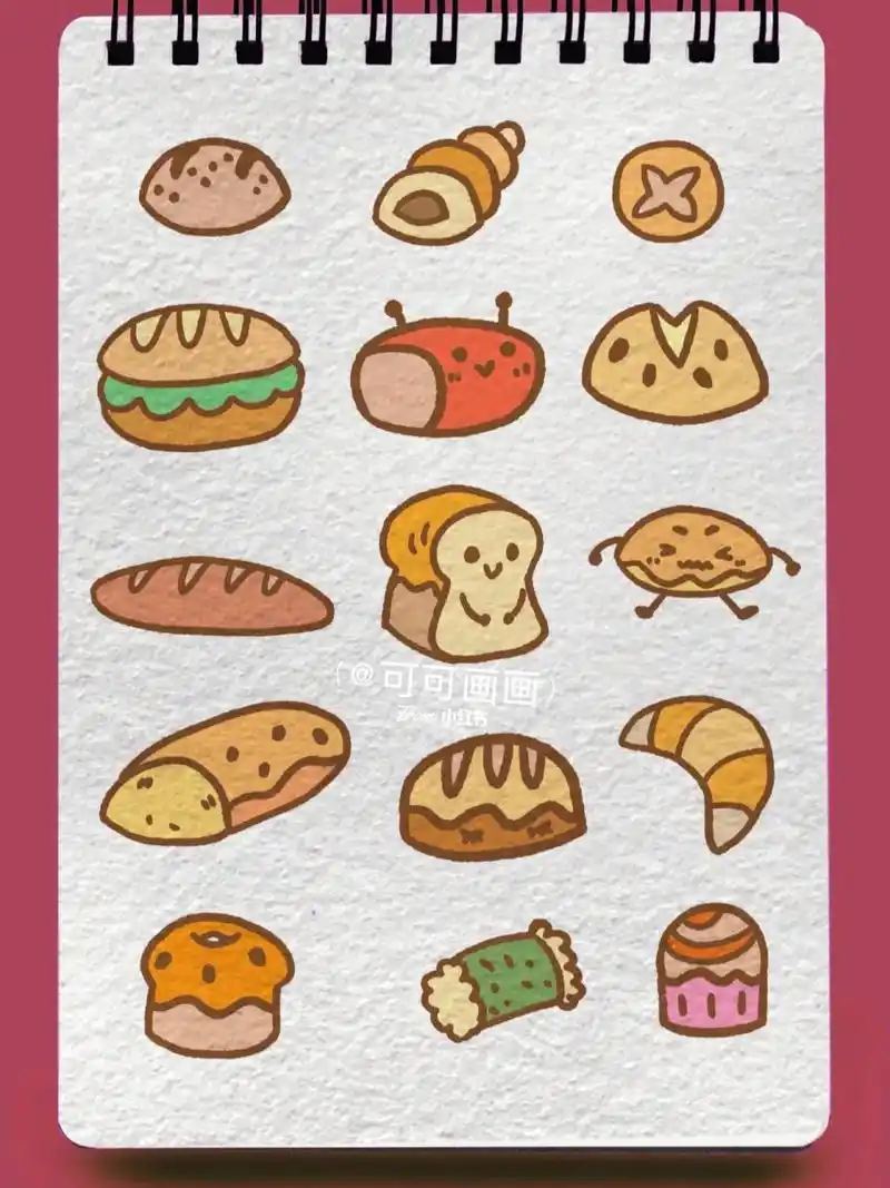 食物零基础手帐简笔画    零基础入门级画法 面包92甜品90小插画