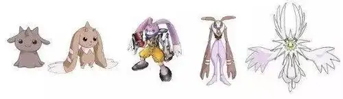 请点击巧克力→黑大耳兽→武兔兽→玉兔兽→基路比兽青龙兽,白虎兽