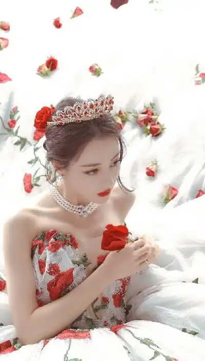 迪丽热巴×玫瑰刺绣拖尾皇冠图