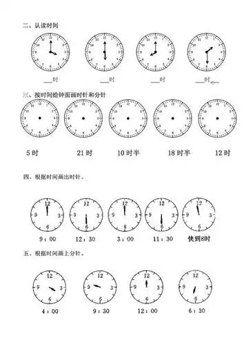 小学一年级数学上《认识钟表》专题,做到会认,会读,会画,会算