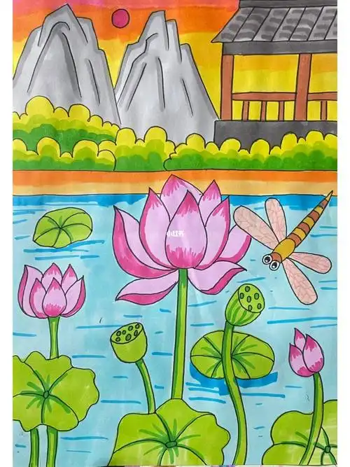 创意风景画#儿童创意画  #荷花
