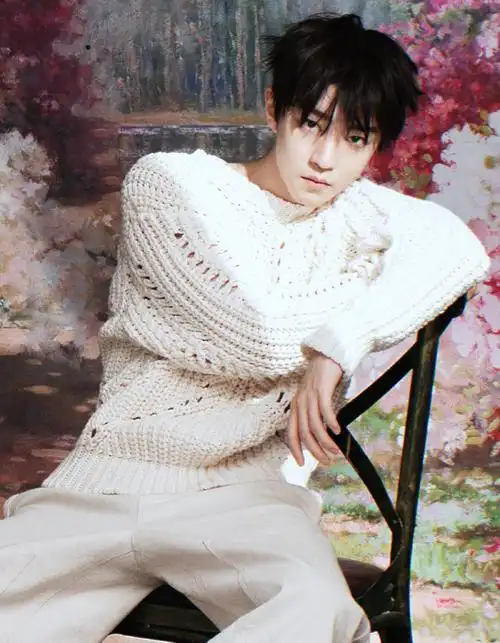 王俊凯白色镂空毛衣造型