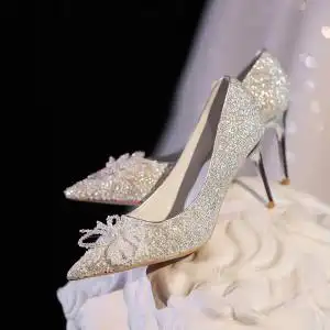 kaka原创水晶鞋婚鞋秀禾婚纱两穿新娘鞋高跟鞋女香槟色高级感法式